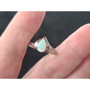 925 Sterling Silver Faux Opal & Cubic Zirconia Accent Ring Size US 7.25 Vintage